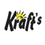 Biohof Kraft-Logo. Das Logo von Kraft's zeigt einen fetten schwarzen Text mit einer hellen gelben Sonne im Hintergrund.