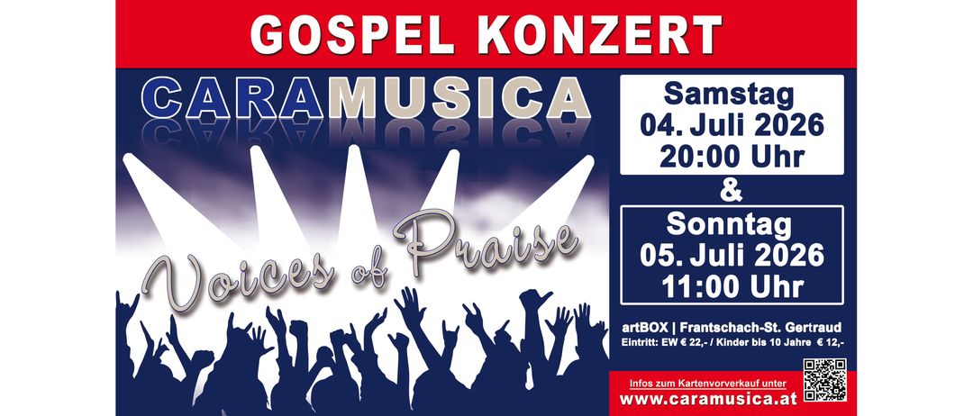 Gospel-Konzert mit AMUSICA. Termine: 04. April und 05. Mai. Ort: artBOX. Eintritt: 2 Euro. Weitere Infos unter www.car.