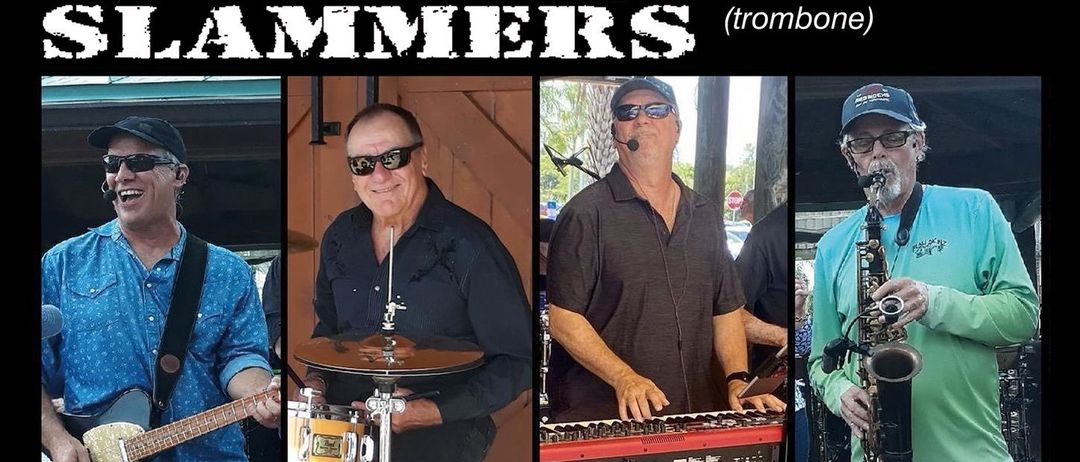 Poster für ein Gartenkonzert von Derek & The Slammers am 24. Juli 2026 mit Musikern, Instrumenten und den Gastmusikern Joshua Jern und Walter Rath.