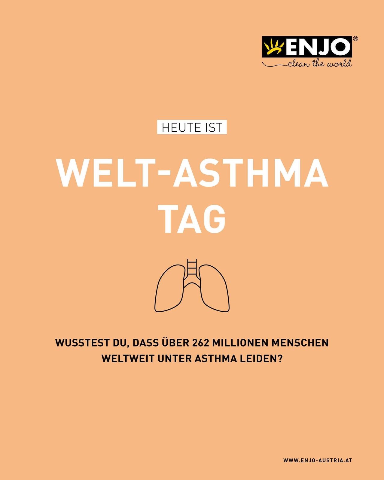 Plakat zum Welt-Asthma-Tag. Illustration der Lungen, Text auf Deutsch.