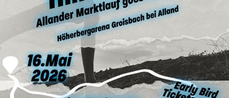 Plakat für das Hillside Run Event. Es zeigt eine Silhouette eines Läufers mit verschiedenen Laufkategorien, einschließlich Einzel-, Team- und Familienläufe. Datum ist der 16. Mai 2026.