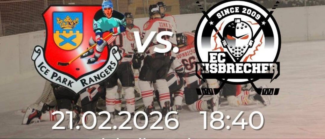 Ein Plakat für das zweite Playoff-Halbfinale am 21.02.2026 um 18:40 Uhr zwischen Ice Park Rangers und EC Fischbrecher in der Eishalle Zeltweg.