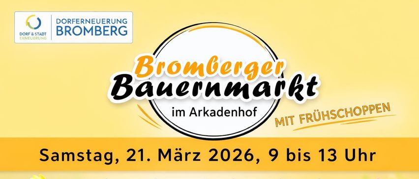 Bromberger Bauernmarkt im Arkadenhof mit Produkten von lokalen Erzeugern aus Bromberg und Umgebung. Angeboten werden Schweinefleisch, Rindfleisch, Milchprodukte, Brot, Kaffee, Snacks, Marmeladen, Honig, Säfte, Liköre, Würste, Eier, Gemüse, Kräuter und Handwerkskunst. Besuchen Sie uns am Montag, 21. März 2026, von 9 bis 13 Uhr.