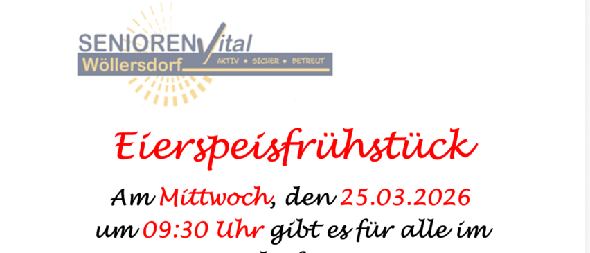 Am Mittwoch, den 25.03.2026 um 09:30 Uhr gibt es für alle im Gemeinschaftsraum ein Eierspeisefrühstück. Ich freue mich schon auf euch!