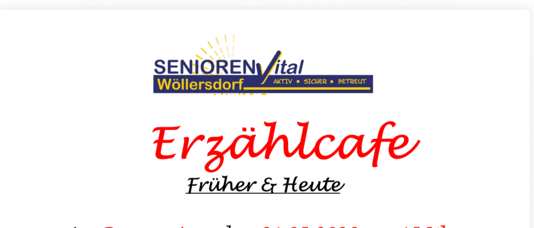 Am Donnerstag, den 21.05.2026 um 15 Uhr laden wir herzlich zu einem gemütlichen Erzählcafe im Senioren Vital Wöllersdorf ein, bei dem Erinnerungen lebendig werden und gemeinsame Gespräche im Mittelpunkt stehen.