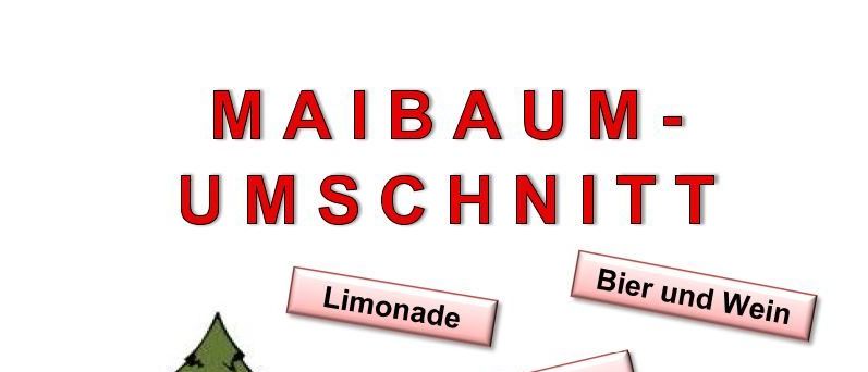 Plakat für eine deutsche Feier, zeigt einen dekorierten Pfahl mit Etiketten wie 'Verlosung', 'Bier und Wein' und 'Aufstrichbrote Langos'. Datum ist Freitag, 6. Juni 2025, um 17:00 Uhr.