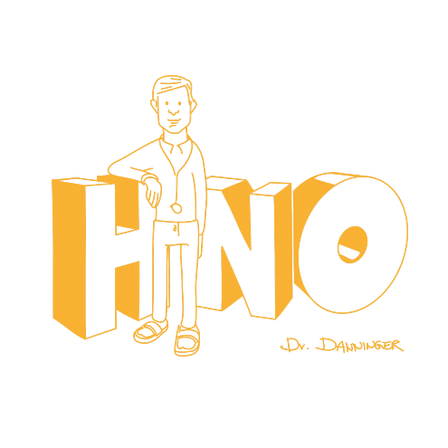 Illustration eines Mannes, der neben dem Wort HNO steht, was für Hals-Nasen-Ohren steht.