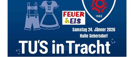Eine Werbung für ein Fußballevent. Es steht Tus Bad Waltersdorf und Feuer & Eis. Es steht auch Samstag 24. Janner 2026 Halle Sebersdorf.