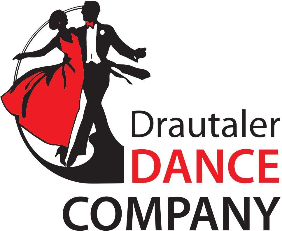 Das Logo zeigt einen Mann und eine Frau in Silhouette, die tanzen, mit dem Text Drautal Dance Company in fettem Druck darunter.