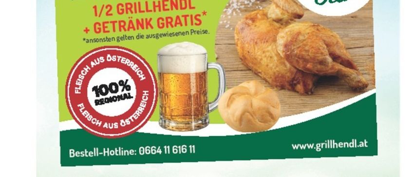 Frühljahrsparty-Anzeige für den 6. März 2026. Freier Eintritt bei Einkäufen über 50 Euro. Halber Grillheindl und ein Getränk gratis. 100% regionales Fleisch. Ausstellung neuer Produkte. Hotline 0664 11 616 11.