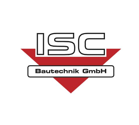 Das Logo der ISC Bautechnik GmbH zeigt die Buchstaben 'ISC' in einer stilisierten Schriftart innerhalb eines roten Dreiecks. Darunter steht der Text 'Bautechnik GmbH' in einer kleineren Schrift.