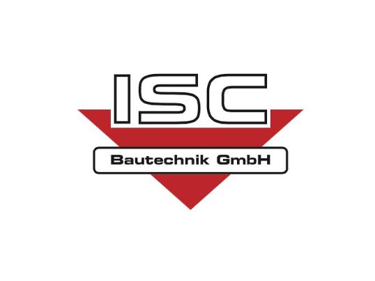 Das Logo der ISC Bautechnik GmbH zeigt die Buchstaben 'ISC' in einer stilisierten Schriftart innerhalb eines roten Dreiecks. Darunter steht der Text 'Bautechnik GmbH' in einer kleineren Schrift.