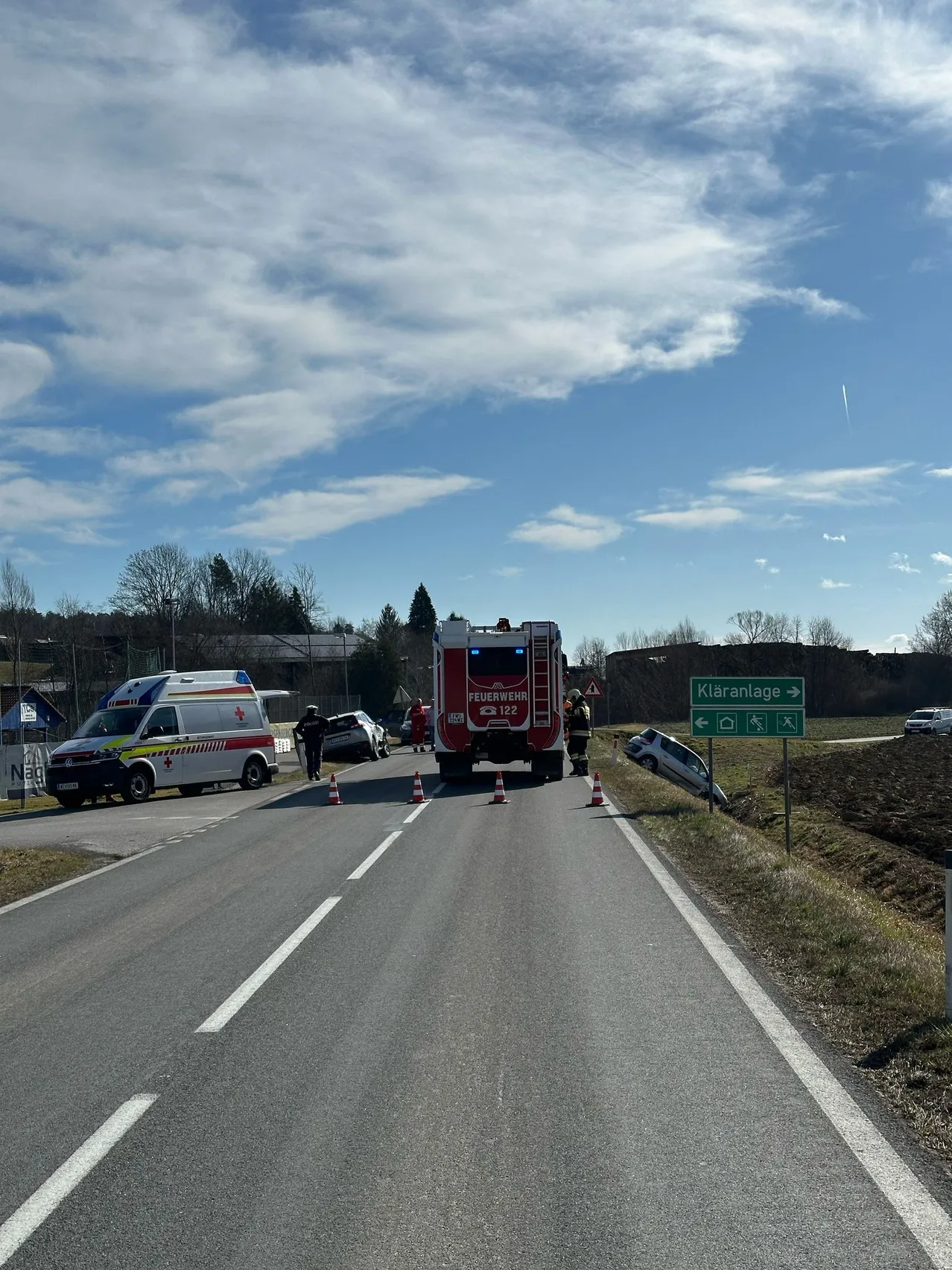 Road, Freeway, Highway, Person, Car, Vehicle, Fire Truck, Tarmac, Road Sign, Symbol