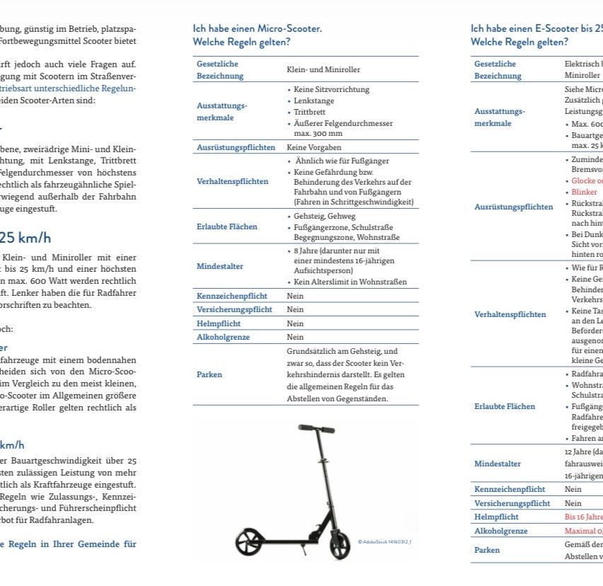 Ein Micro-Scooter hat eine Höchstgeschwindigkeit von 5 km/h. Mini- und Kleinroller haben eine Höchstgeschwindigkeit von 25 km/h und eine maximale Leistung von 600 Watt. Für Fahrräder gelten die örtlichen Vorschriften.