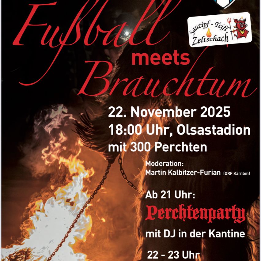 Poster for a football event, featuring a fire and a flaming figure, with details about the date, time, location, and DJ party.