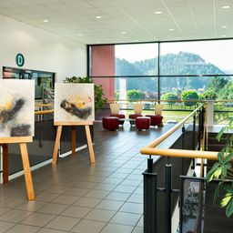 Floor, Flooring, Indoors, Interior Design, Plant, Chair, Furniture, Art, Painting, Building