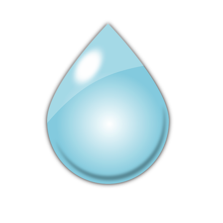 Ein blauer Wassertropfen mit einem Lichtreflex auf weißem Hintergrund.