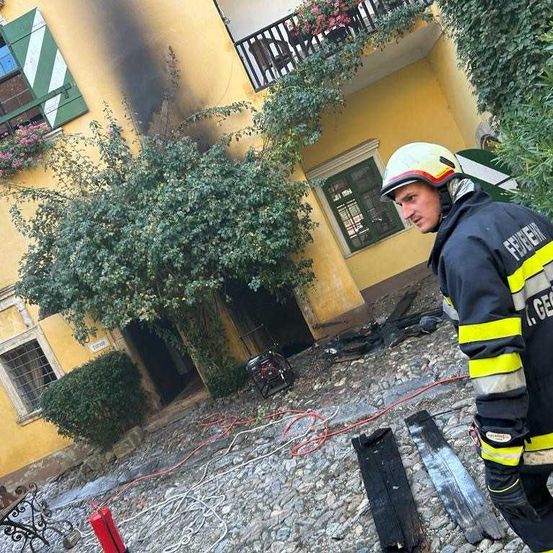 Bild enthält, Person, Fireman, Helmet, Face, Head, Plant, Car, Transportation, Vehicle