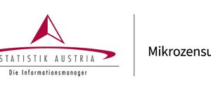 Das Bild zeigt das Logo von 'Statistik Austria' mit einem roten Dreieck und Text auf weißem Hintergrund und dem Begriff 'Mikrozensus' auf der rechten Seite.