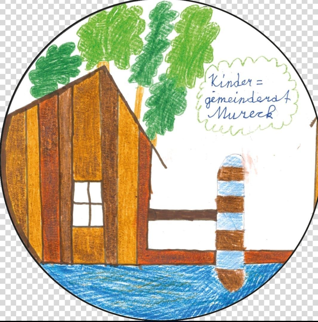 Eine handgezeichnete Abbildung eines Holzhauses am Wasser mit einem deutschen Satz darüber.