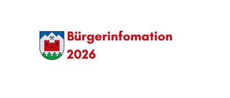 Ein weißer Hintergrund mit einem Logo, das eine Burg und den Text 'Bürgerinformation 2026' zeigt. Das Burglogo ist in rot-grünen Farben.