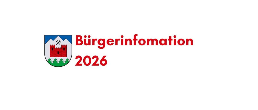 Ein weißer Hintergrund mit einem Logo, das eine Burg und den Text 'Bürgerinformation 2026' zeigt. Das Burglogo ist in rot-grünen Farben.