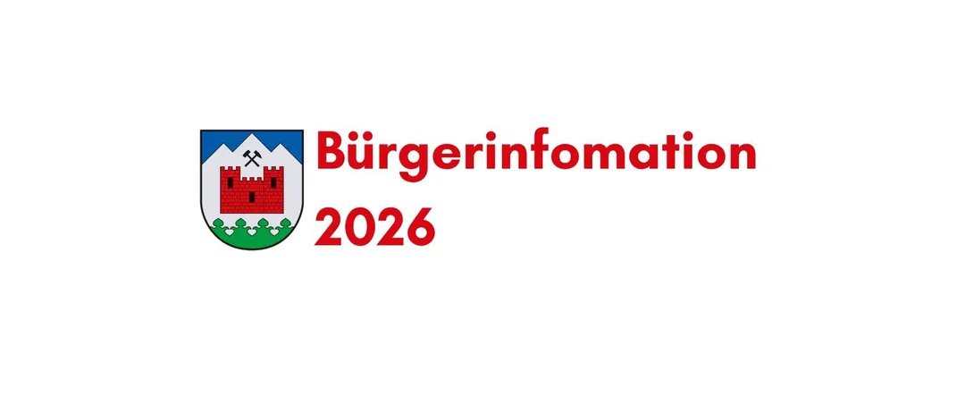 Ein weißer Hintergrund mit einem Logo und dem Text 'Bürgerinformation 2026' in Rot. Das Logo zeigt ein Schloss mit rotem Dach und grünem Feld.
