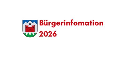 Ein weißer Hintergrund mit einem Logo, das eine Burg und den Text 'Bürgerinformation 2026' zeigt. Das Burglogo ist in rot und grün gehalten.