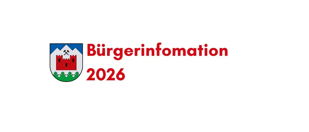 Ein weißer Hintergrund mit einem Logo, das eine Burg und den Text 'Bürgerinformation 2026' zeigt. Das Burglogo ist in rot und grün gehalten.