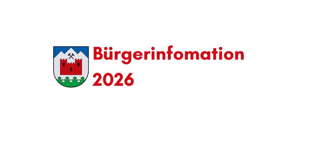 Ein weißer Hintergrund mit einem Logo, das eine Burg und den Text 'Bürgerinformation 2026' zeigt. Das Burglogo ist in rot und grün gehalten.