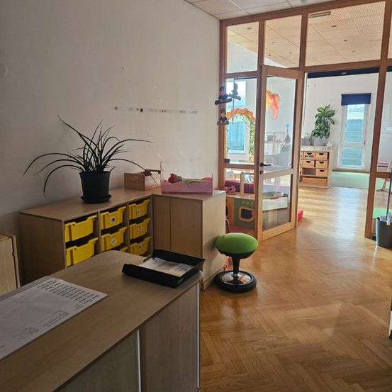 Indoors, Interior Design, Floor, Plant, Furniture, Table, Desk, Flooring, Building, Foyer