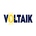 VOLTAiK Logo mit einer Sonne und einem Solarpanel in blauen und gelben Farben auf weißem Hintergrund.