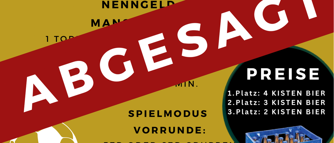 Plakat für ein Fußballturnier am 27. Juni 2026. Preise beinhalten Bierkisten für die Top drei Teams. Format beinhaltet Gruppenspiele und K.O.-Runden.