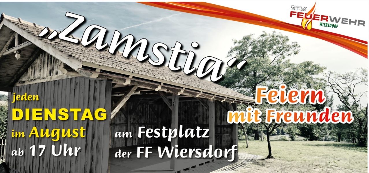 Ein Werbeplakat für eine Veranstaltung namens 'Fanstasia' auf dem Festplatz der FF Wiersdorf, mit einer Scheune und einem bewölkten Himmel im Hintergrund.
