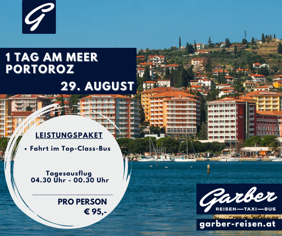 Tagesausflug nach Meertorroz am 29. August. Inklusive Top-Class-Bus, Abfahrt um 04:30 Uhr und Rückkehr um 12:30 Uhr. Preis pro Person: 95 Euro.