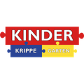 Das Bild zeigt ein farbenfrohes Logo für Kinder Krippe Garten. Es besteht aus drei Puzzleteilen mit den Wörtern Kinder, Krippe und Garten.