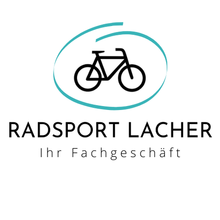 Das Logo von Radsport Lacher, einem Fahrradgeschäft, zeigt ein Fahrrad-Symbol in einem blauen Kreis. Darunter steht der Text 'Ihr Fachgeschäft', was 'Ihr Fachgeschäft' bedeutet.