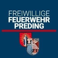 Ein blauer Hintergrund zeigt den Text 'Freiwillige Feuerwehr Preding' mit einem Logo, das ein rotes Emblem und ein Wappendesign in der Mitte enthält.
