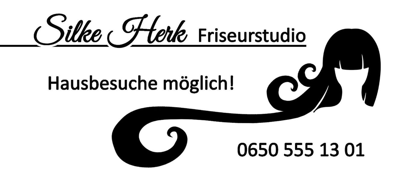 Ein weißes Banner zeigt den Schriftzug 'Herk Friseurstudio' mit der Telefonnummer 0650 5 darunter. Eine Nachricht gibt an, dass Besuche möglich sind.