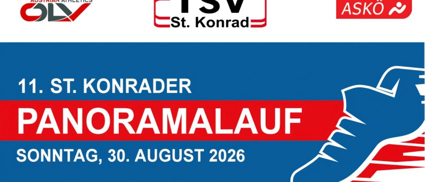 Poster for TSV St. Konrad with text 'ONRADER DRAMA LAUF' and date '30. August 2026'.