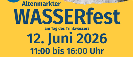 Wasserfest am 12. Juni 2026 von 11:00 bis 16:00 Uhr am Wasserwerk Altenmarkt. Aktivitäten umfassen Experimente, Feuerwehr und Fotobox. Geleitete Touren und Präsentationen der H2NOE Wasserschule. QR-Code für weitere Informationen.