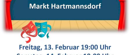 Poster for Pfarrfasching 2026 event in Dorfhof Mark Hartmannsdorf. Dates: Fri, Feb 13 at 7PM, Sat, Feb 14 at 7PM, Sun, Feb 15 at 4PM. Ticket sales at karten.dorfhof.at. QR code included.