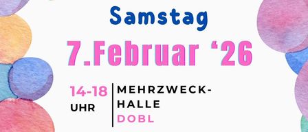 Ein Plakat für die Veranstaltung 'King Fasching' am Samstag, 7. Februar 2026, von 14-18 Uhr. Bietet ein farbenfrohes Disco-Thema mit Kinderaktivitäten, kostenlosen Snacks und vielem mehr. Ort: Mehrzweck-Halle Dobl.