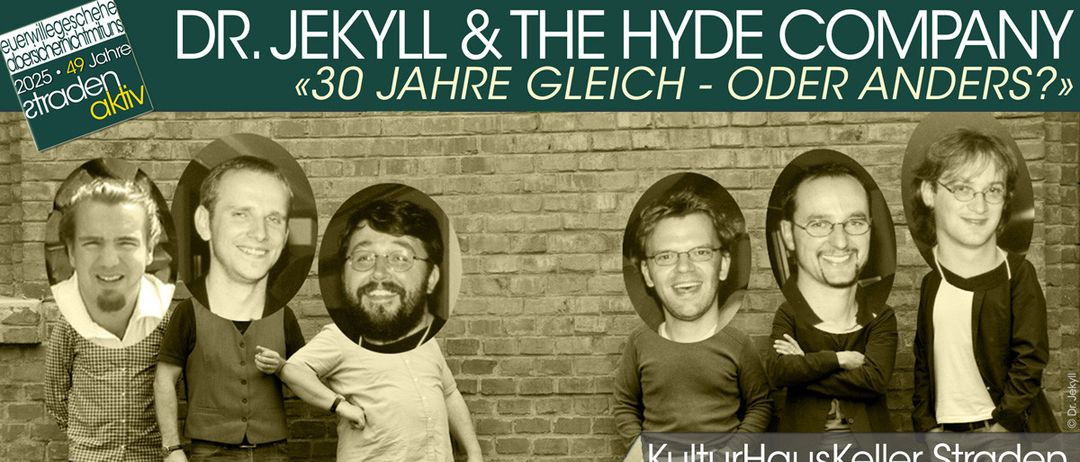 Vier Männer stehen vor einer Backsteinmauer mit Kopfausschnitten. Oben steht '30 Jahre Gleich - Oder A'. Unten rechts steht 'KulturHausKel 20.11.20'.
