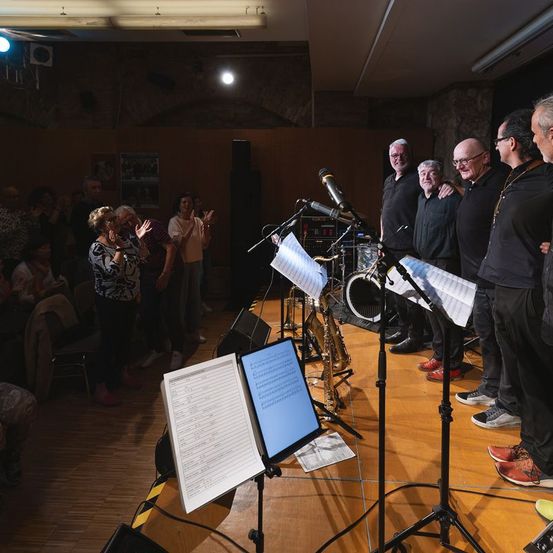 Bild enthält, Microphone, Adult, Male, Man, Person, Crowd, People, Shoe, Face, Group Performance