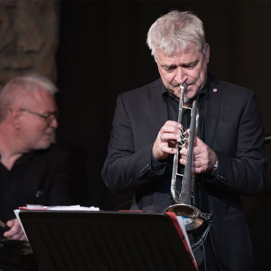 Bild enthält, Adult, Male, Man, Person, Flugelhorn, Musical Instrument, Horn, Trumpet, Face, Head