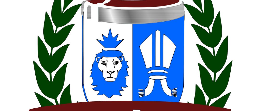 Das Emblem von Hohenbrugg zeigt einen blau-weißen Schild mit einem Löwen und einem stilisierten 'A'. Es wird von Lorbeerblättern flankiert und hat ein rotes Band mit dem Text 'Hohenbrugg 19 ESV 59'.