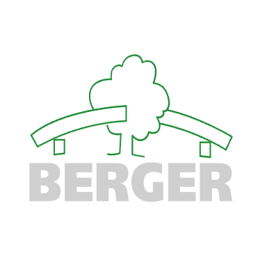Das Logo von Berger mit einem stilisierten Haus, einem Baum obenauf und dem Wort 'BERGER' darunter.