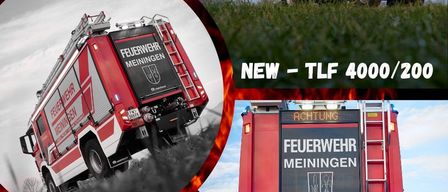 Sammlung von Bildern verschiedener Feuerwehrfahrzeuge aus Meiningen, Deutschland. Die Bilder zeigen Seitenansicht, Rückansicht und Frontansicht der Fahrzeuge.