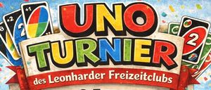 Plakat für UNO Turner, ein Spielevent für alle Altersgruppen, ohne Altersbeschränkung. Beinhaltet bunte Karten und eine festliche Atmosphäre.